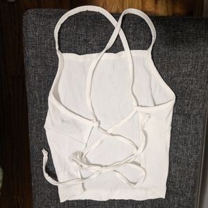 Urban Outfitters White Ribbed Lace Up Tank